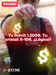 Reel de Screensharks (Alicante): «Tu móvil: 1.200 €. Tu cristal: 5-10 €. ¿Lógica?», 617K visitas en TikTok